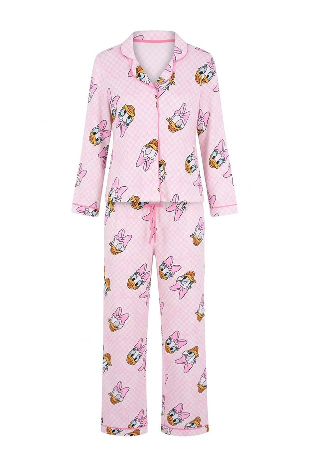 Pink 100% Cotton Ribbed Daisy Duck Licensed Knitted Pajama Set Thmaw27Pt00181