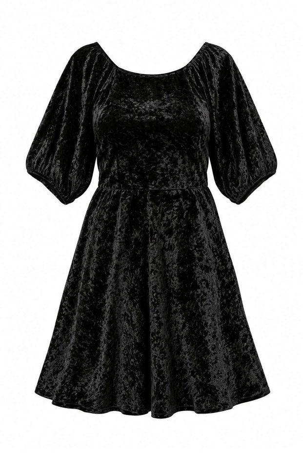 Black Skater Velvet Raglan Sleeve Knitted Plus Size Dress Tbbaw27Ah00094