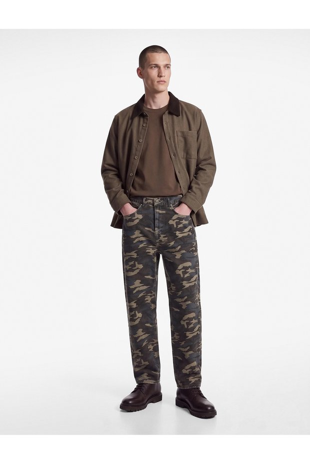 Comfortable Fit Cotton Pocketed Camouflage Patterned Baggy Jean Trousers