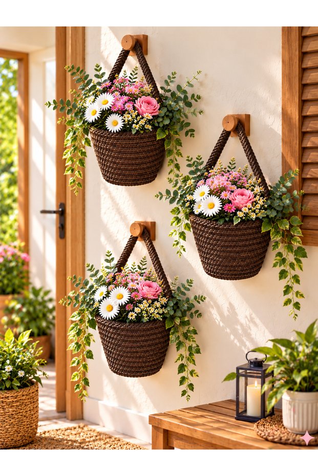 Basket Decorative Mini Flower Pot Artificial Flower Basket PLANTS AND HANGING FIXTURES ARE NOT INCLUDED