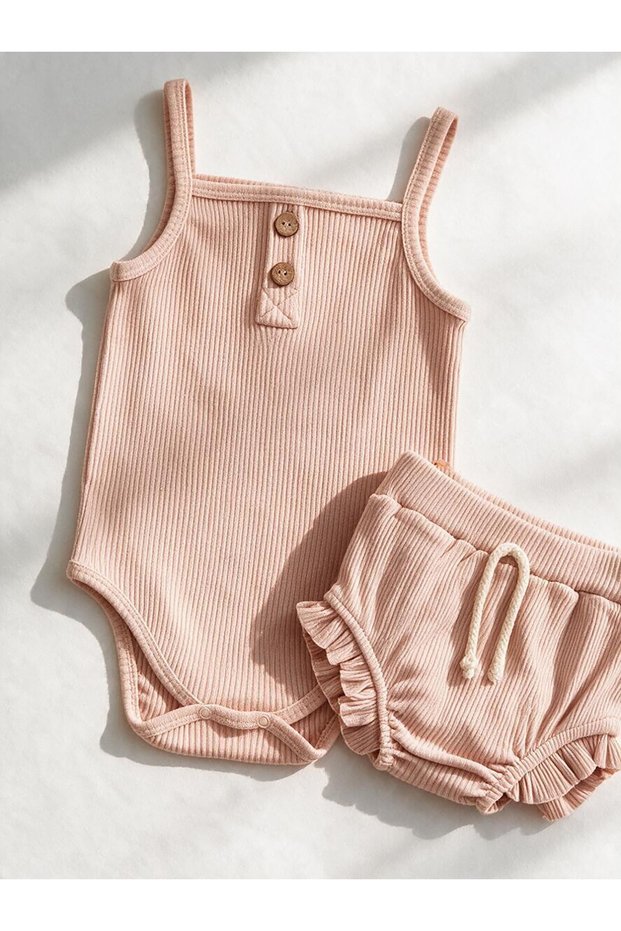 Baby Girl Summer 2-Piece Badi Set with Straps and Ribbons