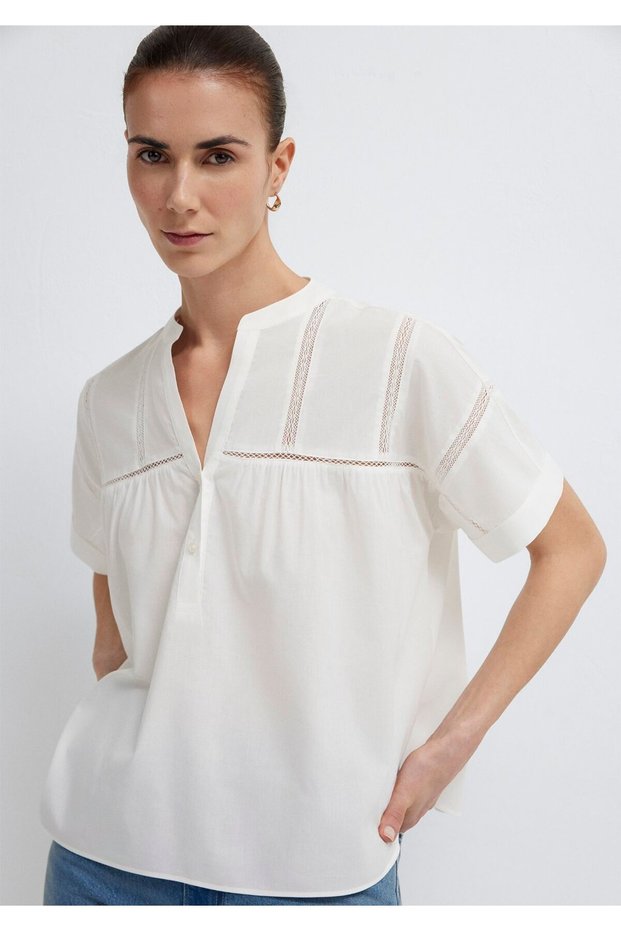 Embroidery Detailed Ecru Blouse 1211431-70057