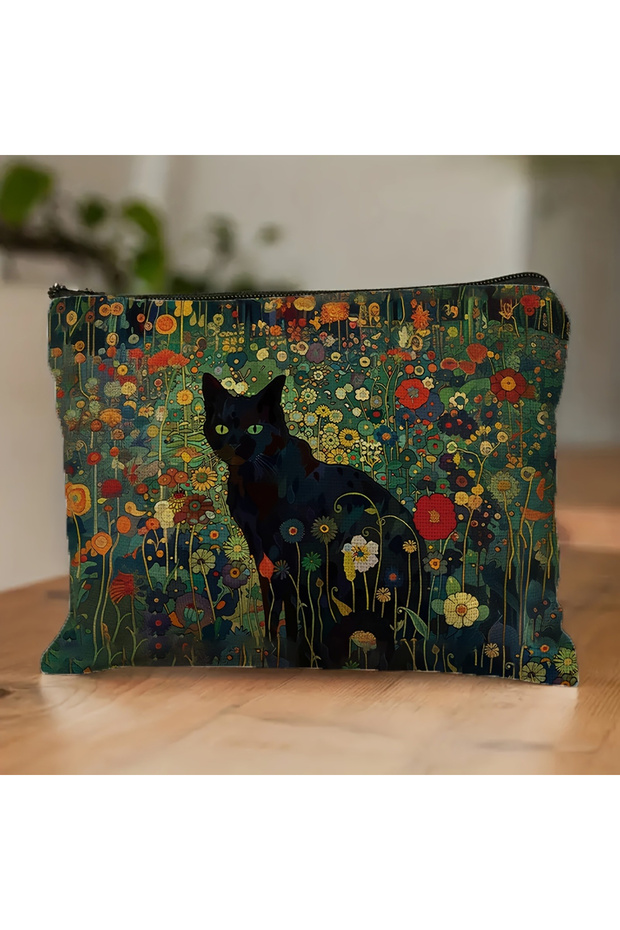 18x25cm Style1 Black Cat Floral Makeup Bag Large Capacity Halloween Gift for Women Cosmetic Bags Zip