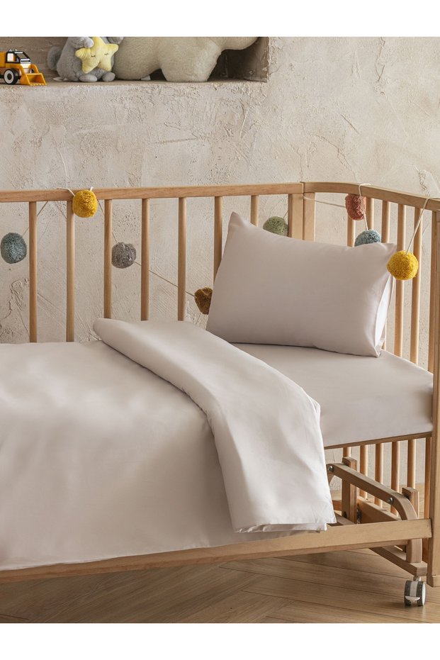 Real Cotton Satin Baby Duvet Cover Set Gray Stone – Hypoallergenic Soft Natural 100X150 cm