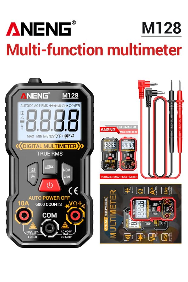 ANENG M128 Black Digital Automatic Multimeter Tester 6000 Count 600V AC Voltage Current Voltmeter Am