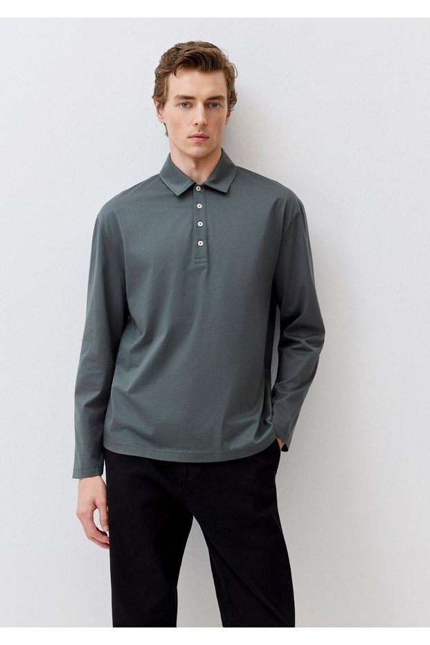 Long Sleeve Green Polo T-Shirt Loose Fit / Relaxed Fit 0612862-71598