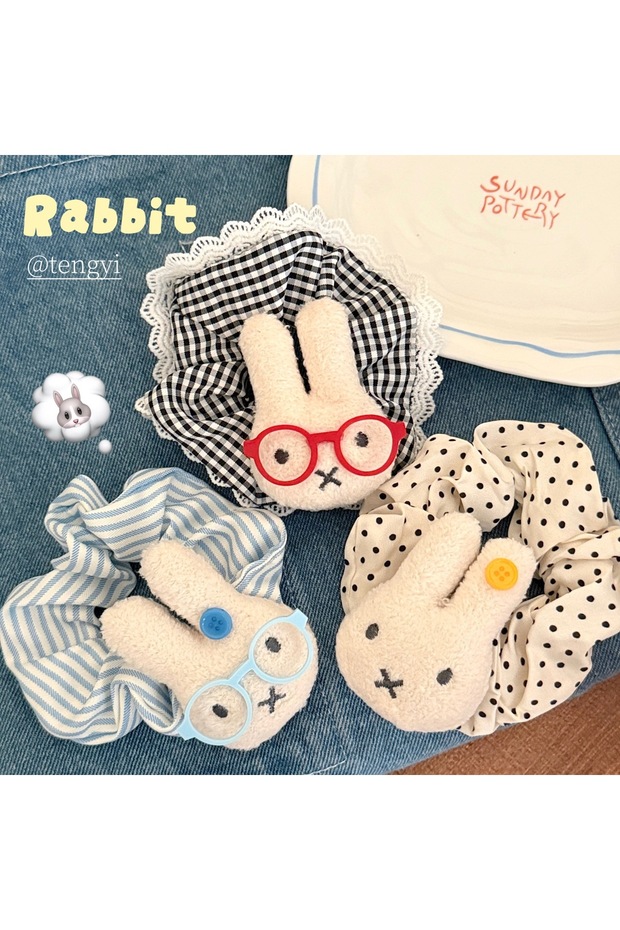 3 Styles One Each 1/3 Pcs Cute Cartoon Bunny Hair Loop Ponytail Large Intestine Loop Hair Accessory