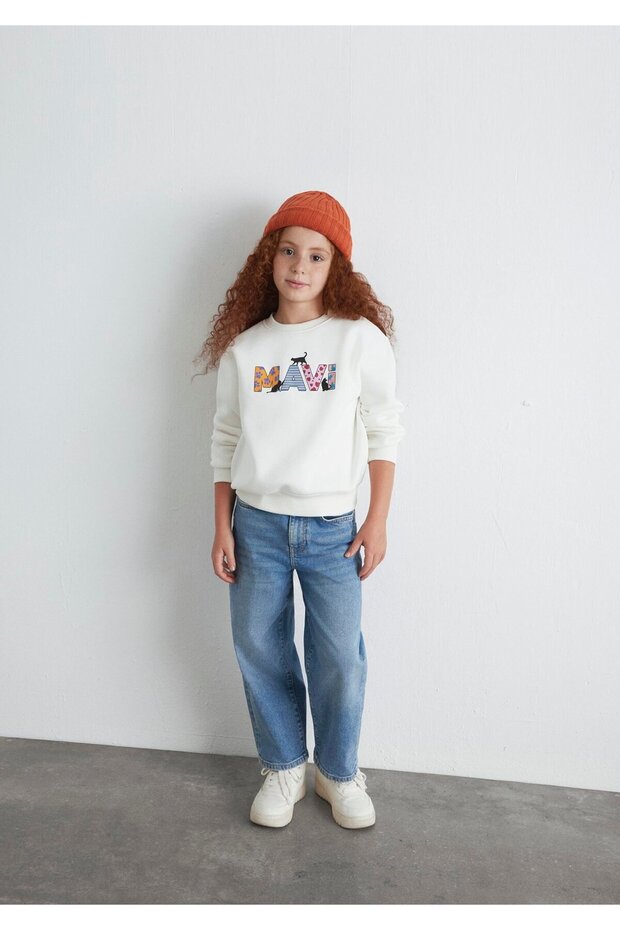 Logo Cat Printed Ecru Sweatshirt 7S10169-70057
