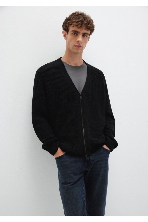 Wool Blend Zippered Black Cardigan Regular Fit / Regular Cut 0710262-900