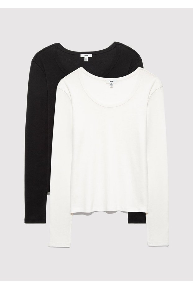 2-Pack Long Sleeve Basic T-Shirt Fitted / Bodycon Fit 1613519-90891