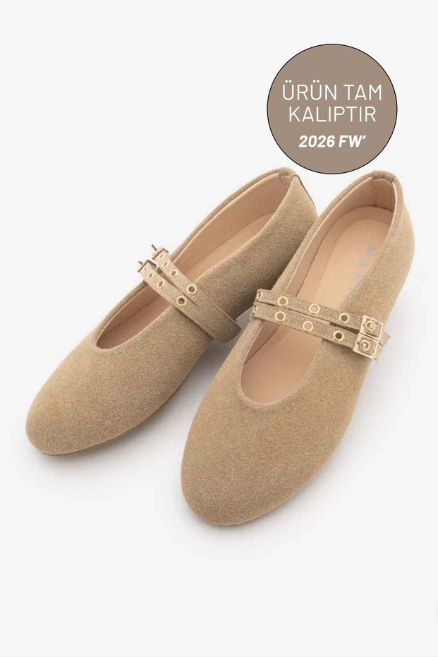 Women's Double Strap Troc Casual Ballerinas Bekosa Beige Suede