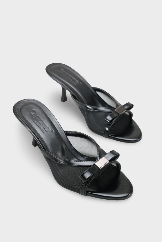Robbi Pointed Toe Mesh Bowknot Medium Heeled Stylish Women's Slippers