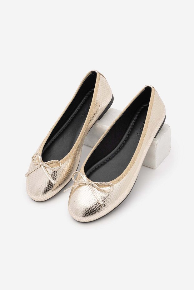 Women's Daily Ballet Flats Round Nose Ballerina Ballet Flats Adusa Gold Snake