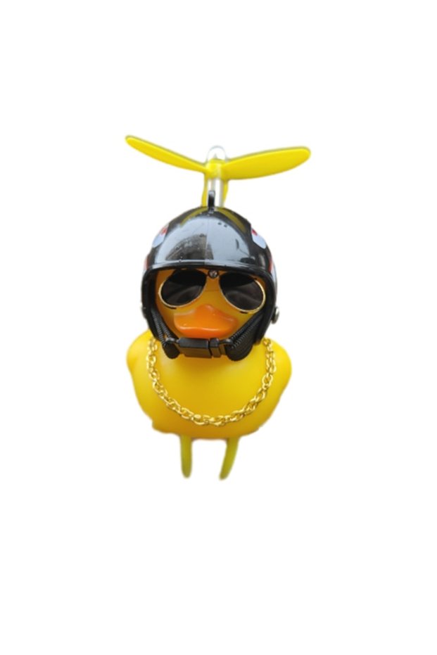 YELLOW 1PC cute yellow duck decoration wearing a black shark motorcycle helmet, car decoration, holi