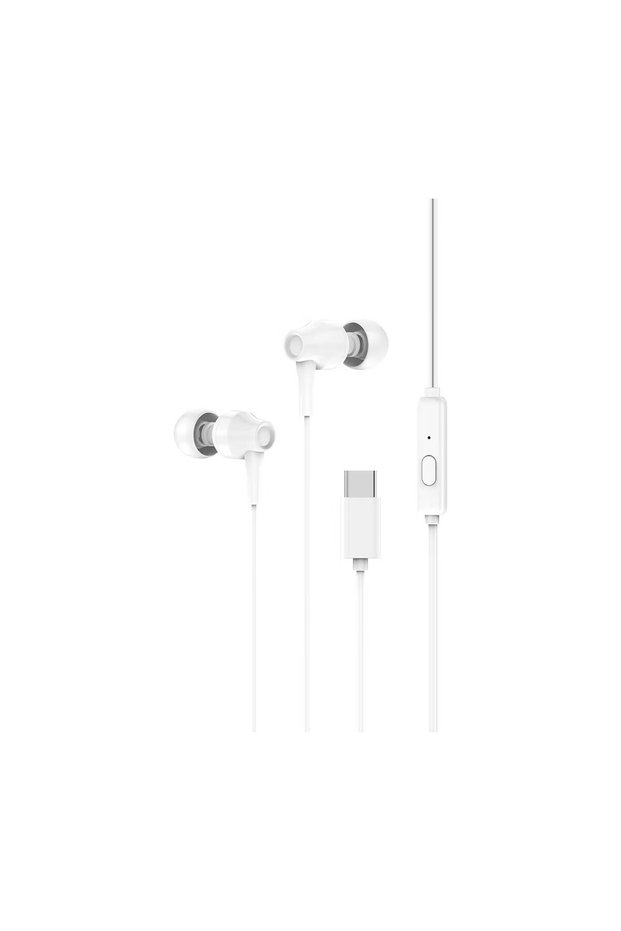 HS684T Type-C In-Ear Wired Earphones with Built-in Microphone, USB-C Digital Headphones with 10mm Dynamic Driver, 1.2m TPE Cable - White