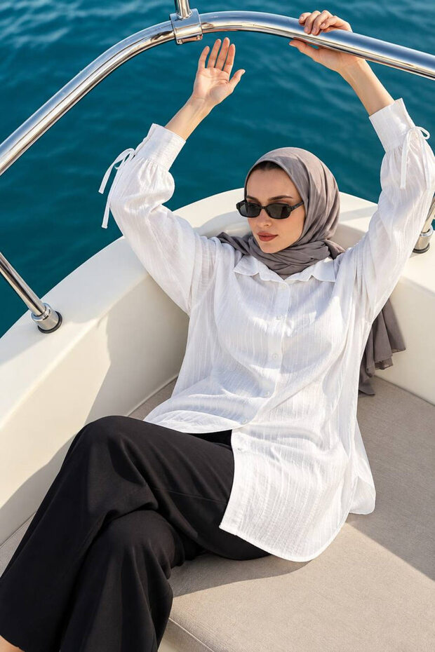 Striped Ecru Hijab Tunic 101016E