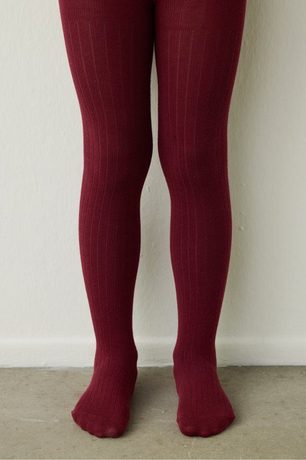 Girl's Pretty Rib Burgundy 2-Piece Pantyhose
