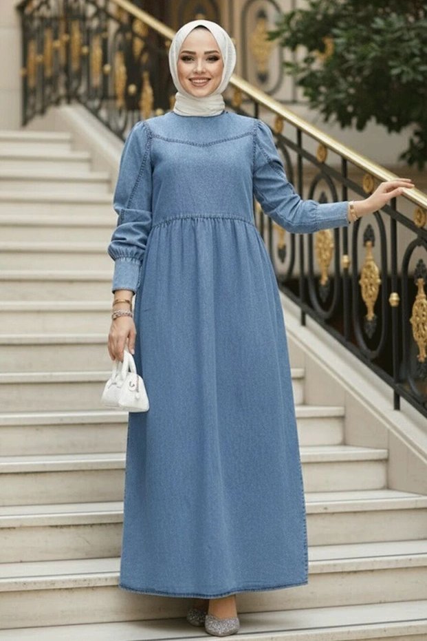 Blue Hijab Denim Dress with Robal 19142m