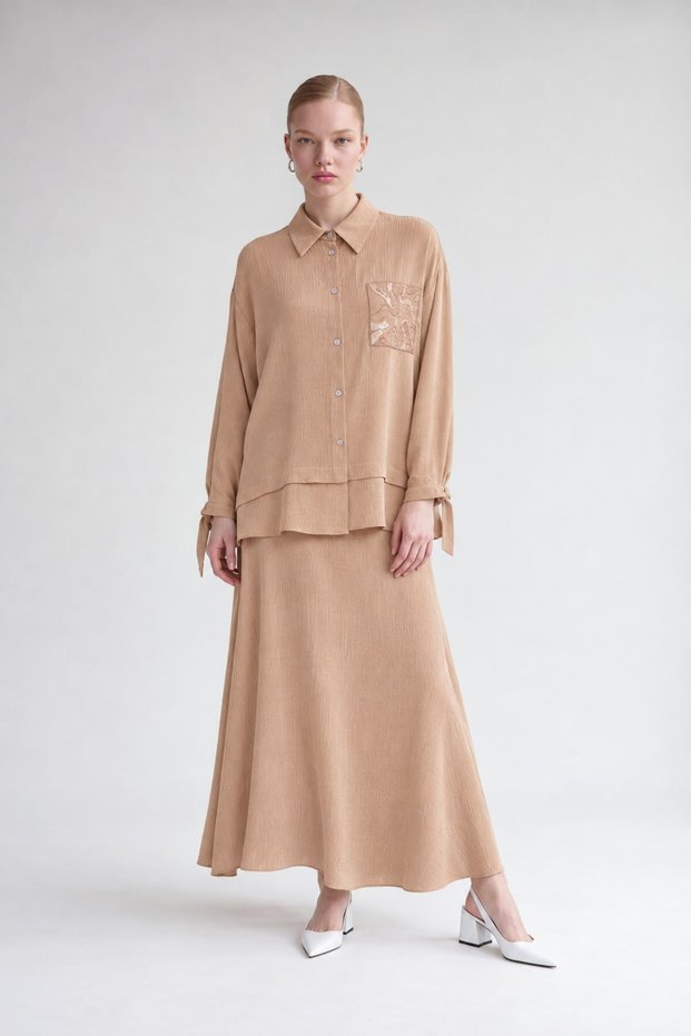 Pocket Detailed Double Suit Camel