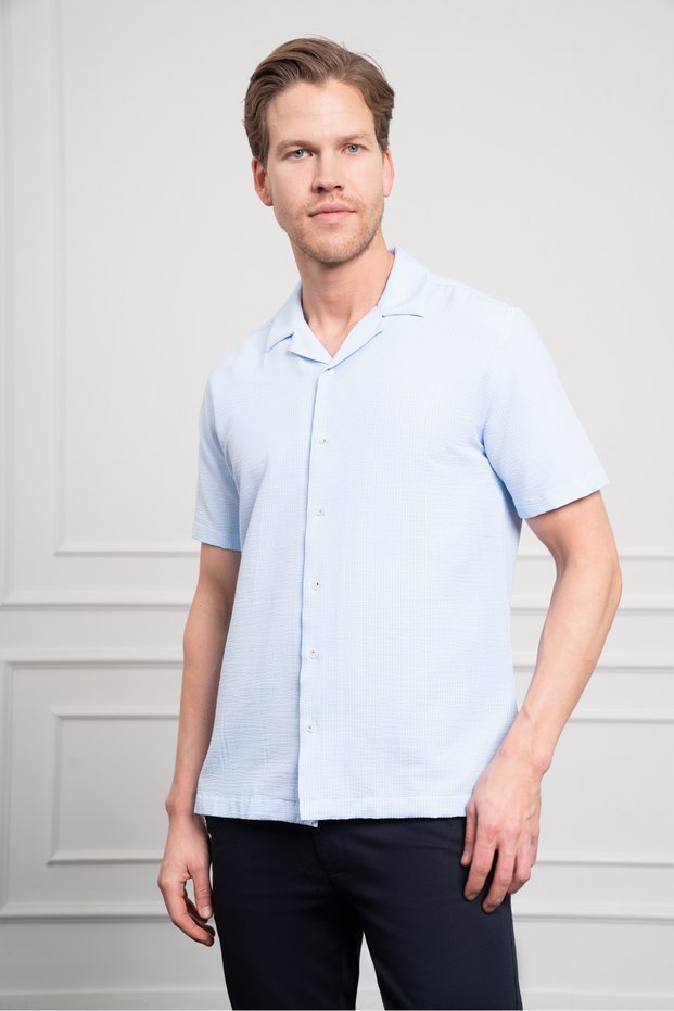 Men's A. Blue Apaş Collar Short Sleeve Shirt