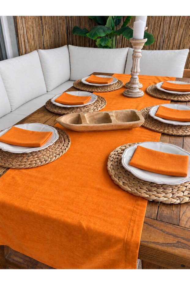 Pearl Velvet Textured Runner Orange
