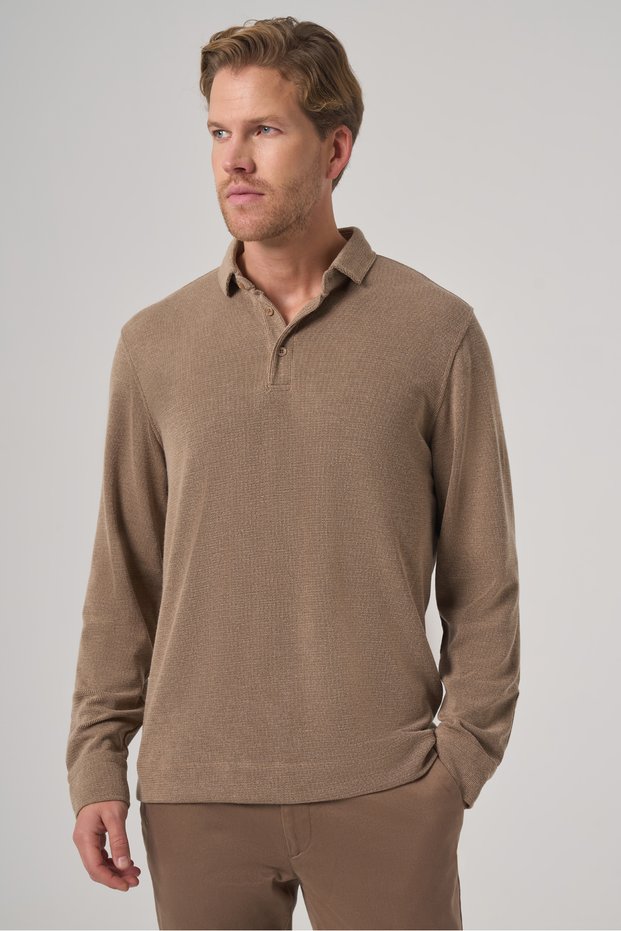 Men's A-Brown Trend Buttoned Polo Neck Sweatshirt