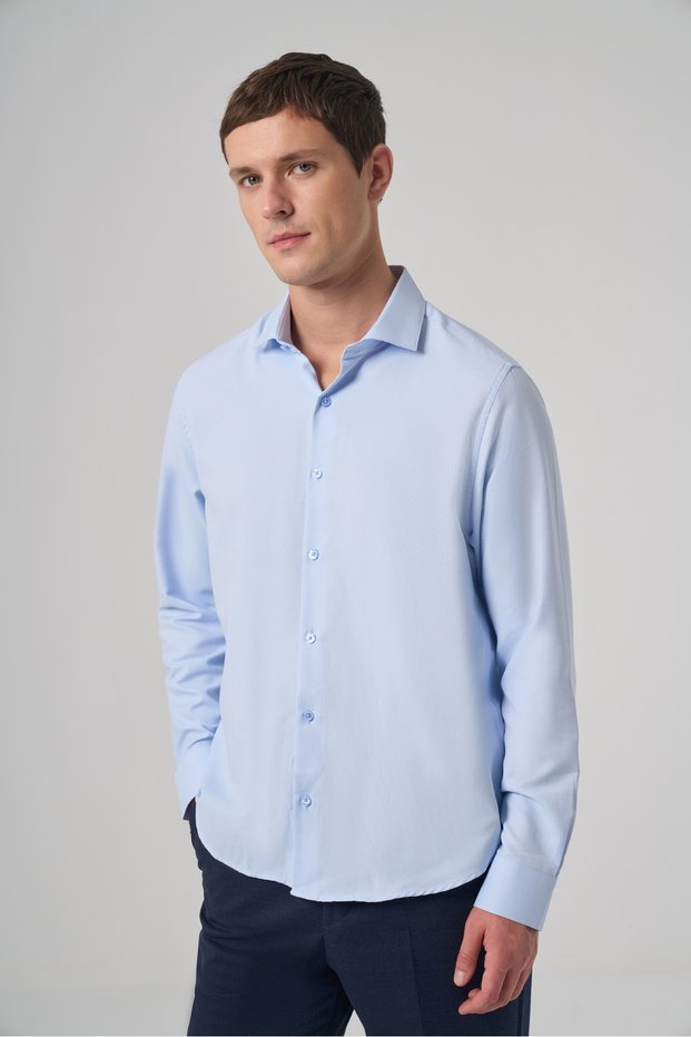Men's A. Blue Polyester Trend Patterned Dynamic Fit Italian Collar Shirt