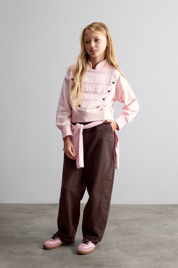 Baggy Fit Straight Leg Gabardine Trousers for Girls I1699A826Au