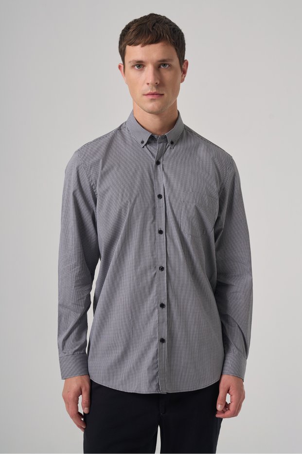 Men's Black Cotton Trend Pitikareli Regular Fit Buttoned Collar Shirt