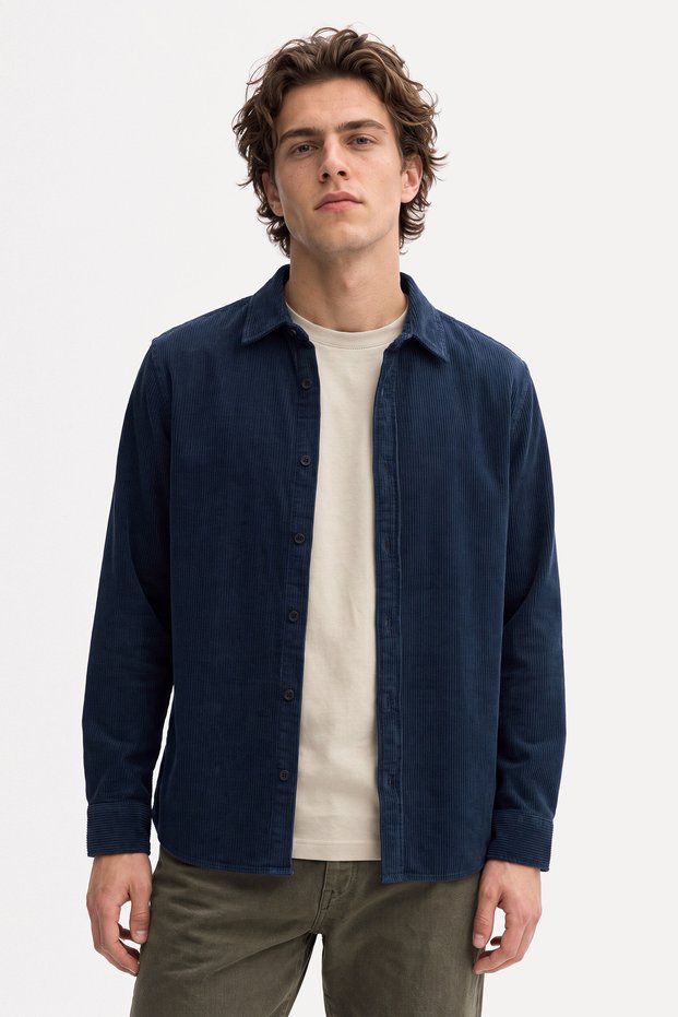 Men's Navy Blue Regular Fit Long Sleeve Shirt