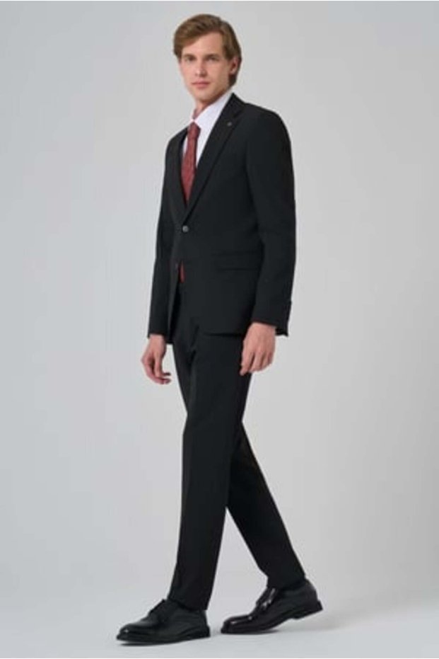Men's Black Slim Fit Mono Collar Vest Suit