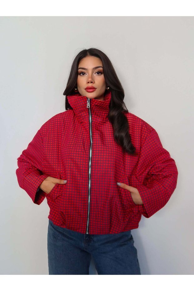High Collar Plaid Bomber Jacket