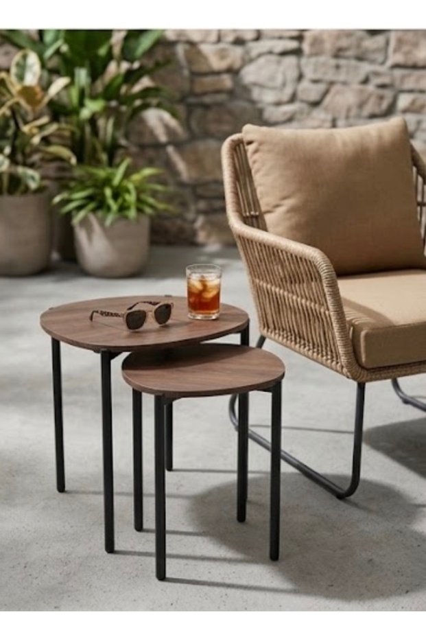 Brown Geometric Triple Nesting Side Service Table