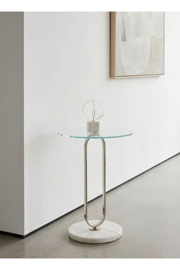 Modern Design Glass Top Stone Base Side Table