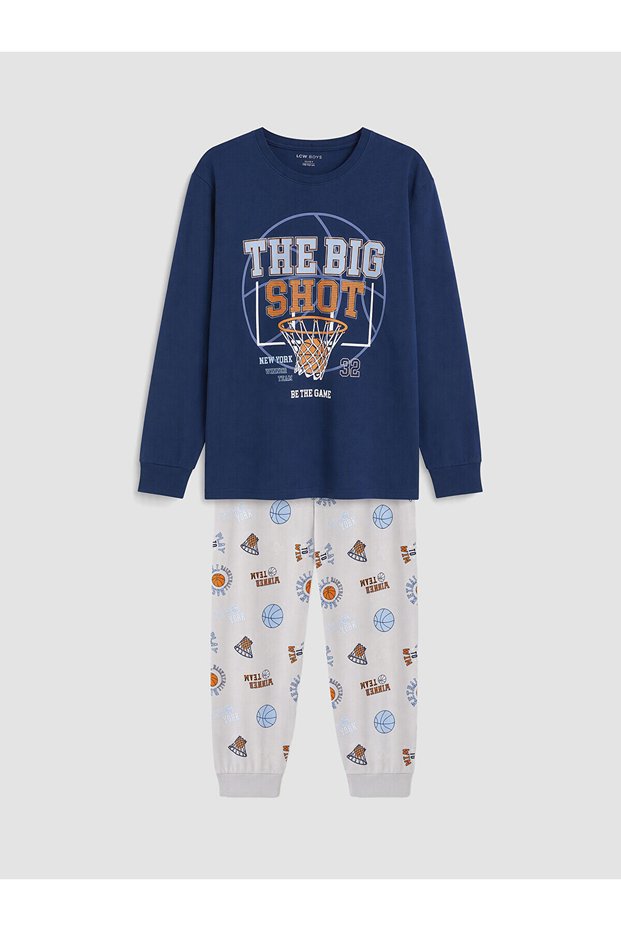 Peak New Season Navy Blue Printed Boys' Pajama Set