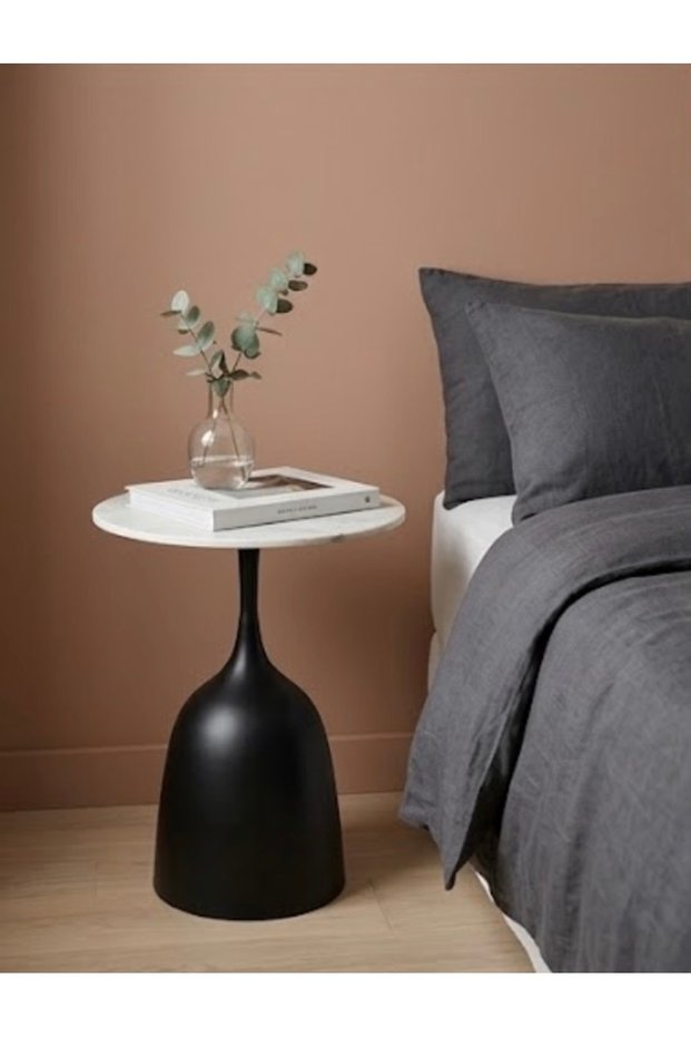 Modern Design Marble Top Black Base Side Table