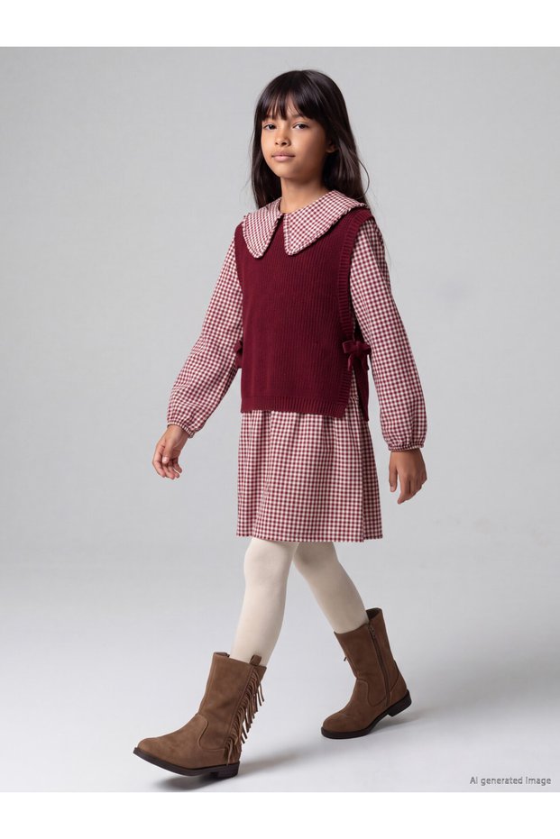 Sparkling Choices Checkered Embroidered Girls' Dress and Sweater from Shining Store