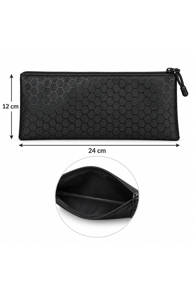 Black Waterproof Zippered Cosmetic & Manicure Bag – Multi-Purpose Organizer (Honeycomb Pattern)