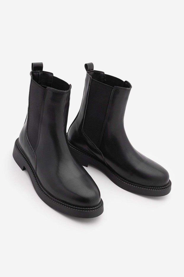 Women's Double Elastic Chelsea Casual Boots Panve Black