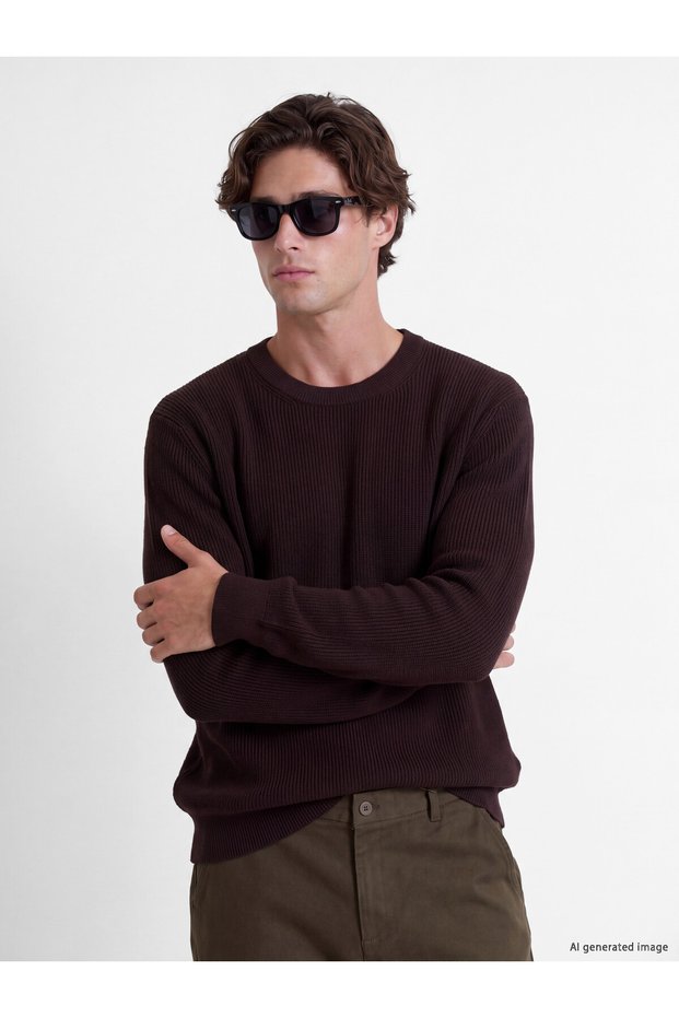 Ozmarka New Season Brown Crew Neck Men's Knitwear Sweater