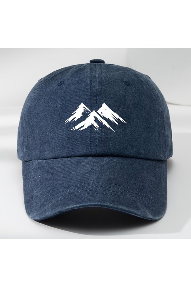 Adjustable Navy Blue Interesting baseball cap, mountain print, outdoor men's casual sports, breathab