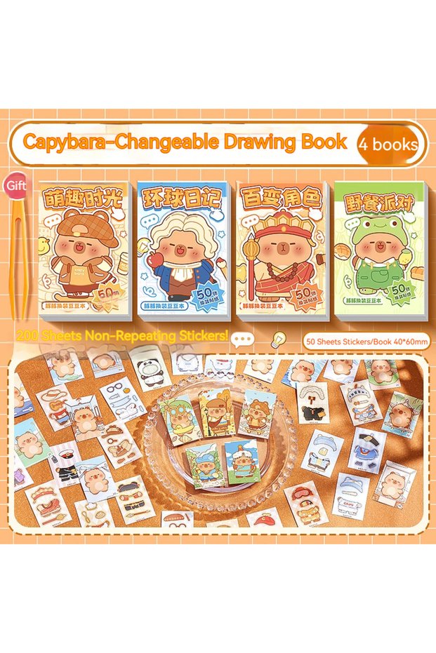 4books Capybara Cute Capybara Stickers Kawaii Book Cartoon Pet Mini for Hand Account Diy Decorative