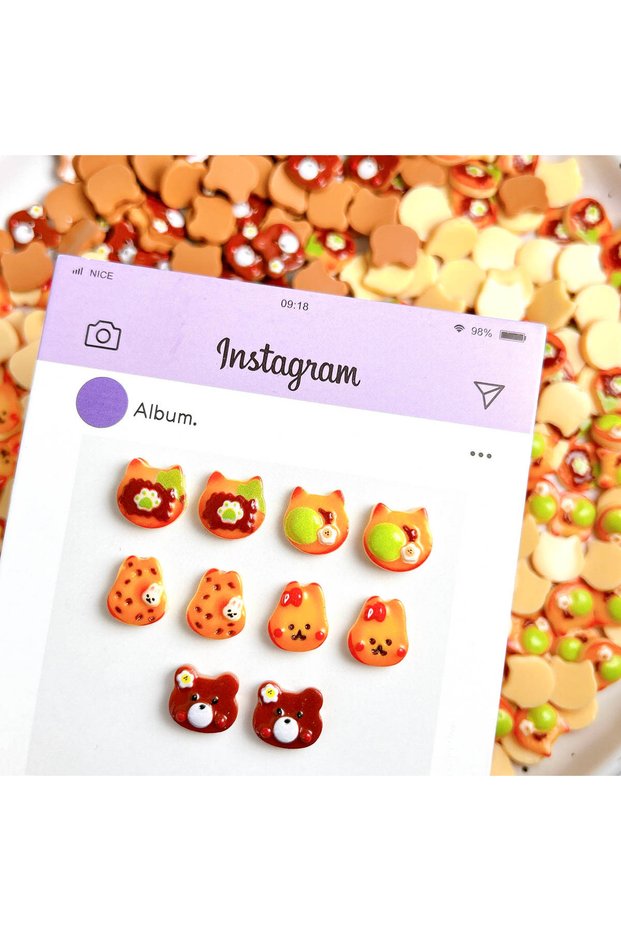 Mixed-30PCS 30PCS 3D Cartoon Brown Animal Heads Resin Nail Charms Creative Cute Rabbit Bear Cat Head