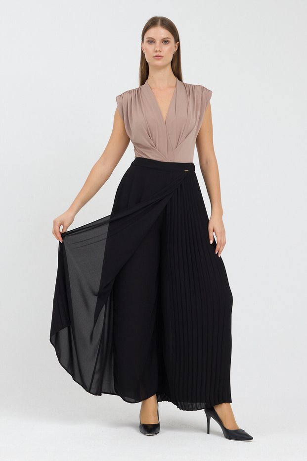 Yandan Pile-Textured Elastic Waist Amvelop Skirt-Pants