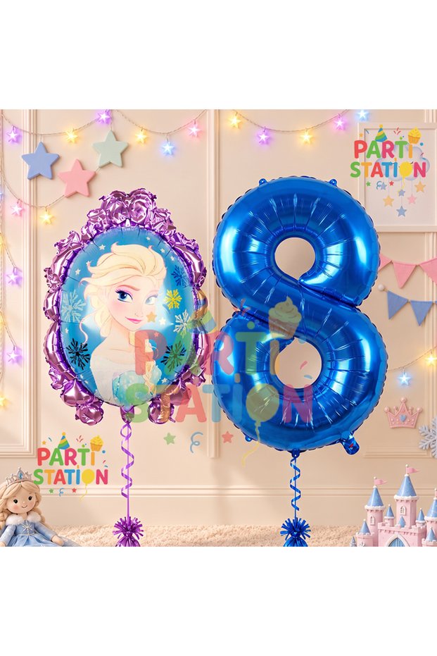 Frozen Balloon 8 Year Old Birthday Set Frozen Elsa Concept Balloon and Navy Blue Number Balloon Birthday Set
