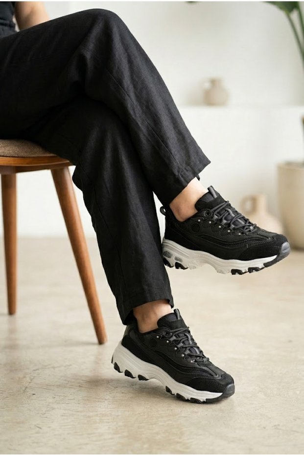 Women's Glitter Detailed Thick Serrated Sole Sneaker Lace-Up Comfortable Walking and Sports Shoes Chunky Casual Sneaker