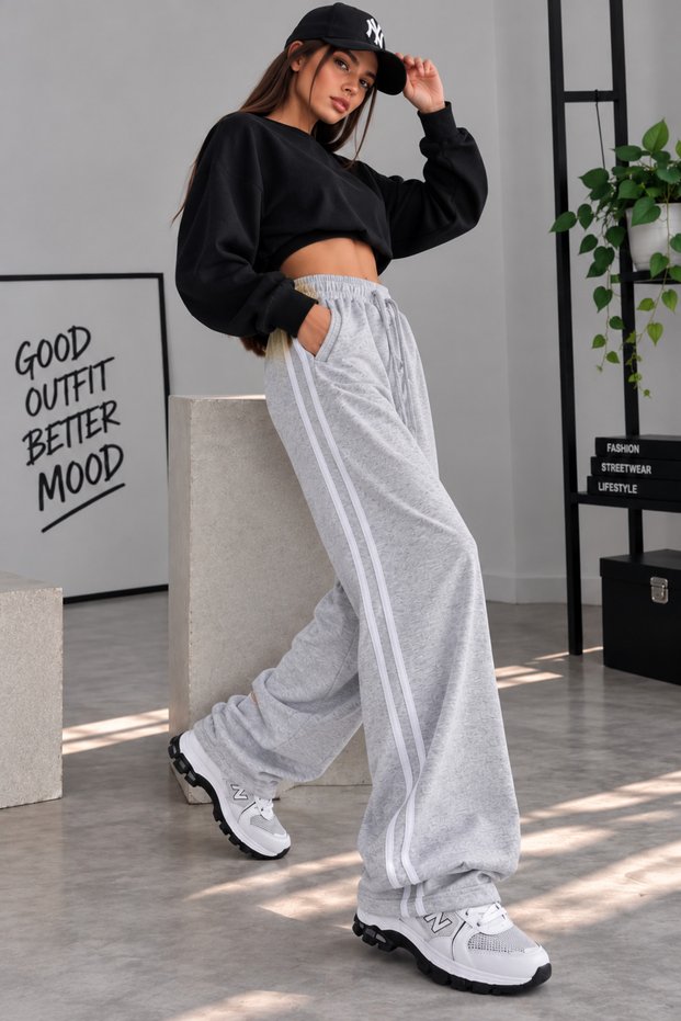 Y2K Unisex Knitted Trousers Tracksuit Gray Star