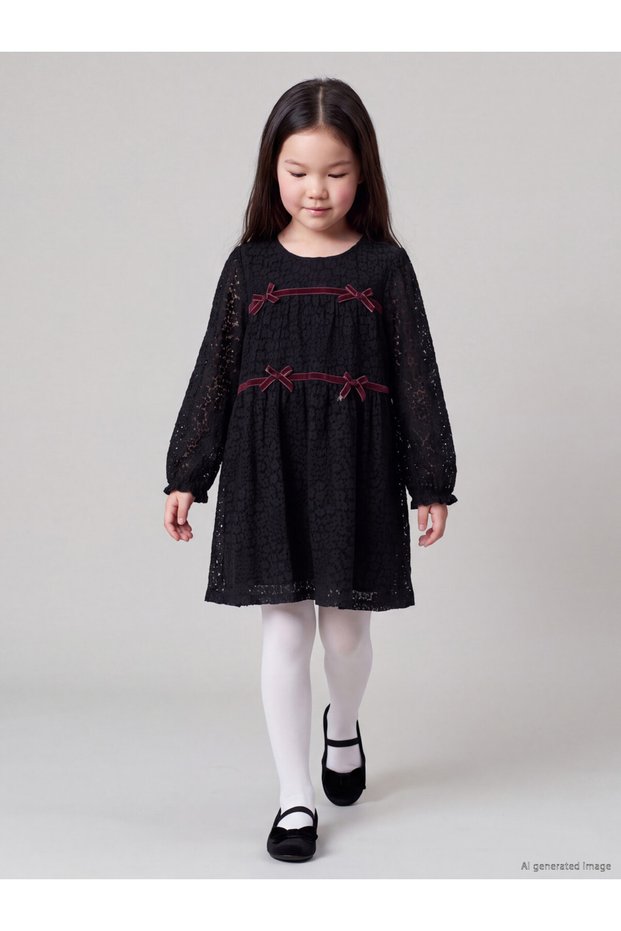 Girls' Lace Dress with Bow Detail for Style Enthusiasts from Uzg Store