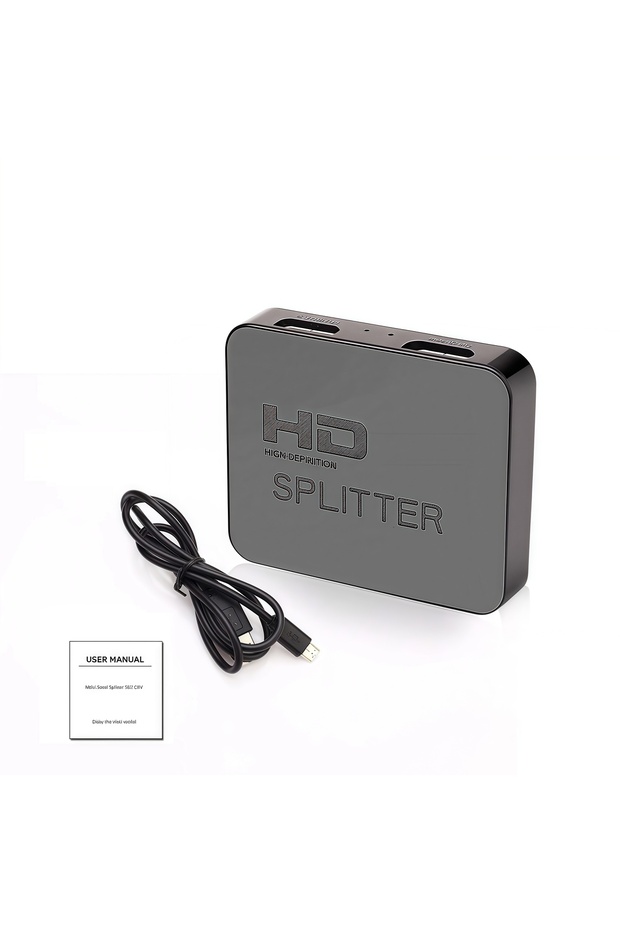 Black 1x2 4K HDMI Splitter - 1 Input 2 Output Video Distributor for Dual Monitor, PC,Projector,Lapto