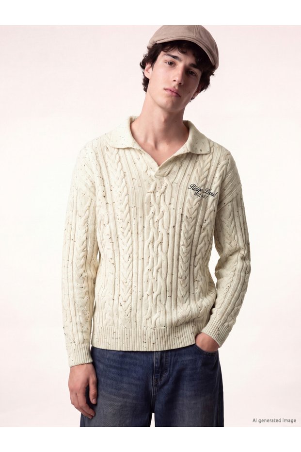 Sparkling Choices by Shining Store Men's Knitwear Sweater with Turn-Down Roba Collar Embroidery